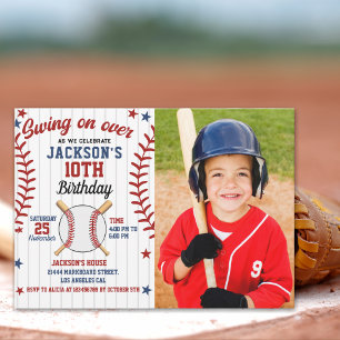 Swing On Over – Baseball Birthday Boy with Photo Invitation