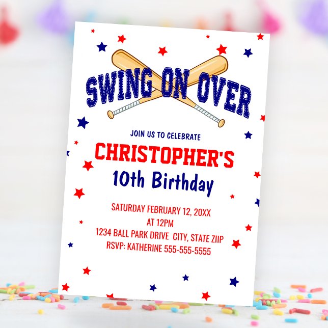Swing On Over Baseball Birthday Party Invitation (Swing On Over Baseball Birthday Party Invitation)