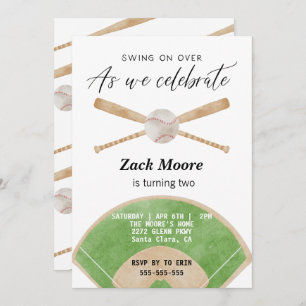 Swing on over baseball boy birthday invitation