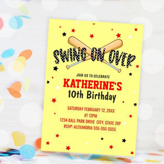 Swing On Over Softball Birthday Invitation (Swing On Over Softball Birthday Invitation)