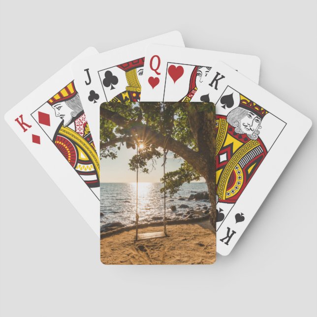 Swing on the Beach at Sunset Playing Cards (Back)