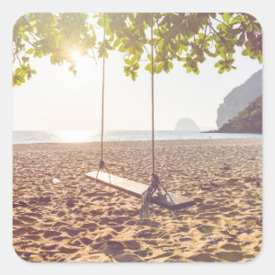 Swing on the Beach at Sunset Square Sticker