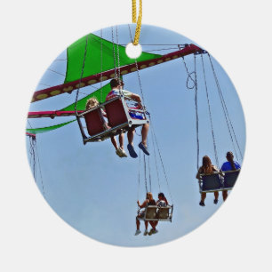 Swing Ride Next to Ferris Wheel Ceramic Tree Decoration