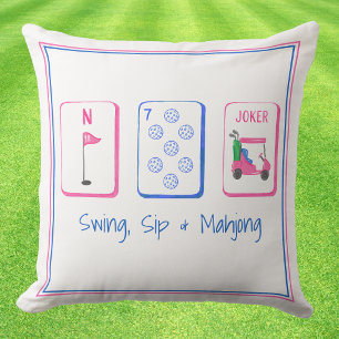 Swing, Sip, Mahjong / Golf Mahjong Tile Cushion