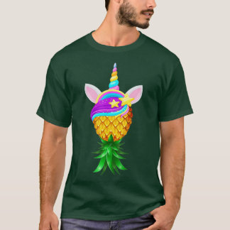 Swinger Upside Down Pineapple Magical Unicorn Head T-Shirt