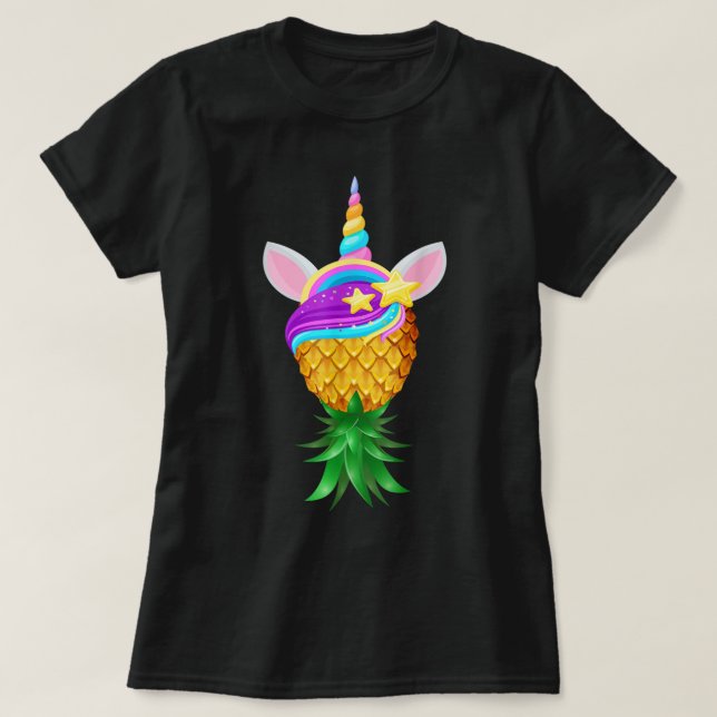 Swinger Upside Down Pineapple Magical Unicorn Head T-Shirt (Design Front)