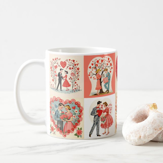 Swingin' Sixties Valentine Patchwork Coffee Mug (With Donut)