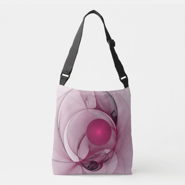 Swinging Fractal, Modern Abstract Berry Pink Art Crossbody Bag (Front)