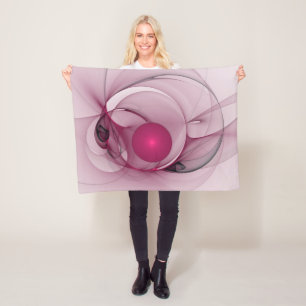 Swinging Fractal, Modern Abstract Berry Pink Art Fleece Blanket
