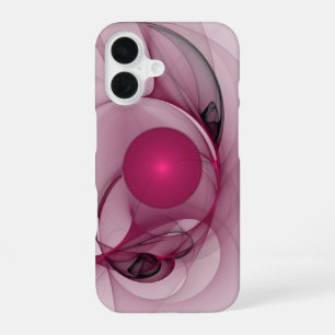 Swinging Fractal, Modern Abstract Berry Pink Art iPhone 16 Case