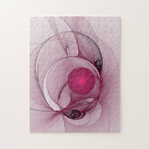 Swinging Fractal, Modern Abstract Berry Pink Art Jigsaw Puzzle