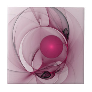 Swinging Fractal, Modern Abstract Berry Pink Art Tile