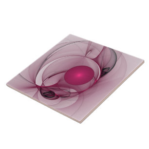 Swinging Fractal, Modern Abstract Berry Pink Art Tile
