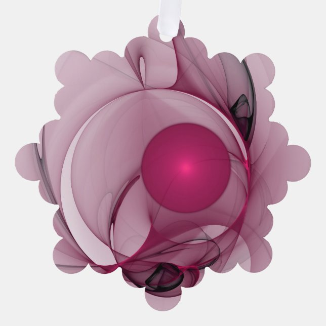 Swinging Fractal, Modern Abstract Berry Pink Art Tree Decoration Card (Front)