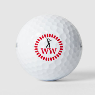 Swinging Golfer Red MONOGRAM Golf Balls