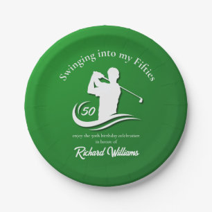 Swinging into My Fifties Modern Golf Player Party Paper Plate