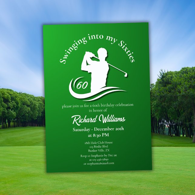 Swinging into My Sixties Modern Golf Player Party Invitation (Creator Uploaded)