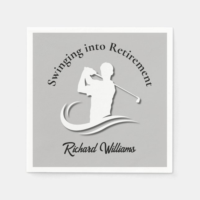 Swinging into Retirement Modern Golf Player Party Napkin (Front)