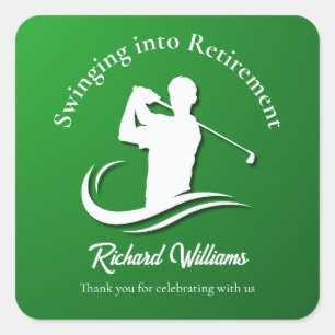Swinging into Retirement Modern Golf Player Party Square Sticker