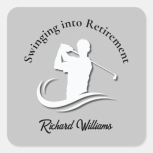 Swinging into Retirement Modern Golf Player Party Square Sticker