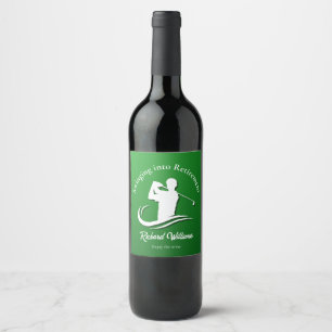 Swinging into Retirement Modern Golf Player Party Wine Label