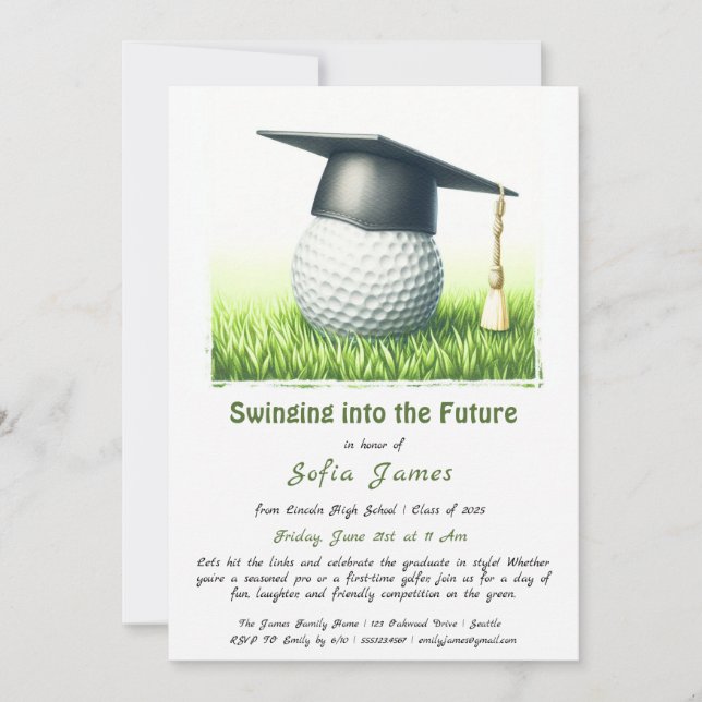 Swinging into the Future  A Golf-Themed GraduatioN Invitation (Front)