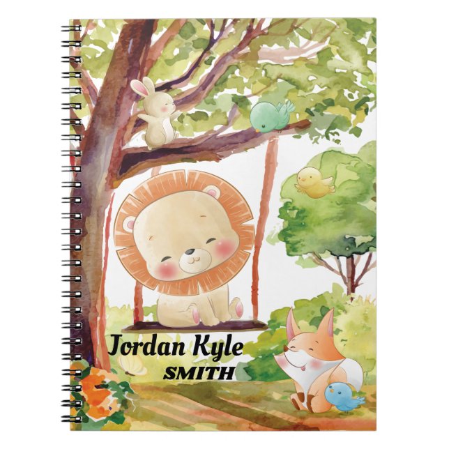 Swinging Lion, Fox, Bunny and Birds Blush Nature Notebook (Front)