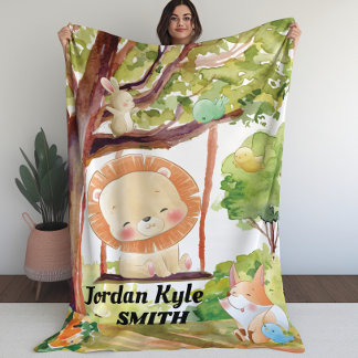 Swinging Lion, Fox, Bunny and Birds kids blanket