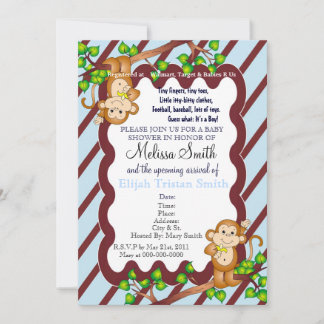 Swinging Monkey Baby Shower Invitation - Blue