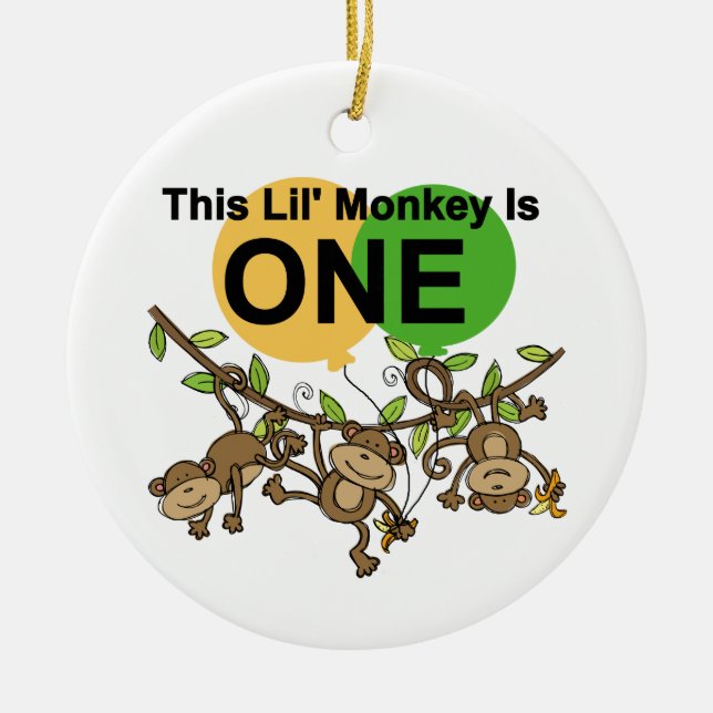 Swinging Monkeys 1st Birthday t shirts and Gifts Ceramic Tree Decoration (Front)
