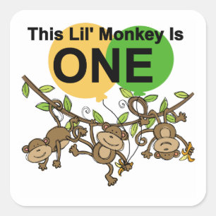 Swinging Monkeys 1st Birthday t shirts and Gifts Square Sticker