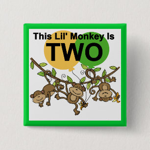 Swinging Monkeys 2nd Birthday T-shirts and Gifts 15 Cm Square Badge