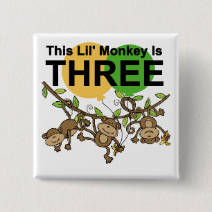 Swinging Monkeys 3rd Birthday tshirts and Gifts 15 Cm Square Badge