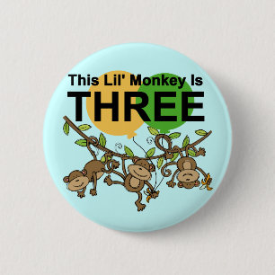 Swinging Monkeys 3rd Birthday tshirts and Gifts 6 Cm Round Badge