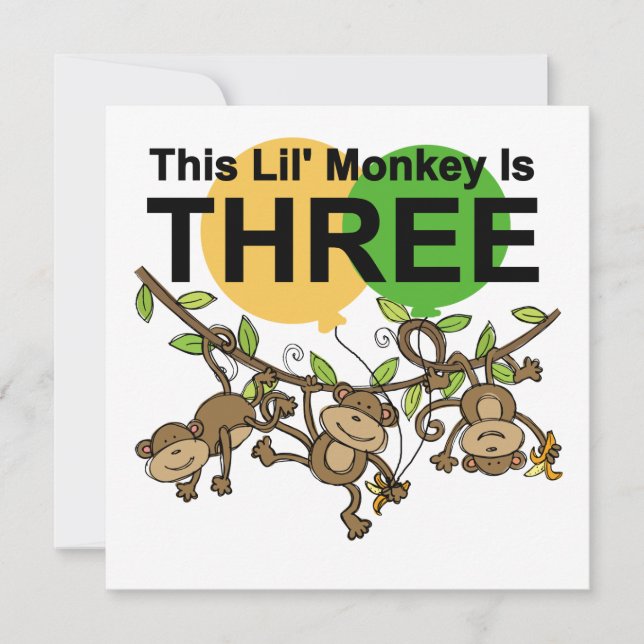 Swinging Monkeys 3rd Birthday tshirts and Gifts Card (Front)