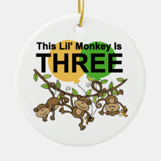 Swinging Monkeys 3rd Birthday tshirts and Gifts Ceramic Tree Decoration