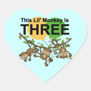 Swinging Monkeys 3rd Birthday tshirts and Gifts Heart Sticker