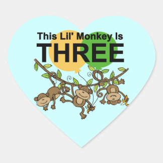 Swinging Monkeys 3rd Birthday tshirts and Gifts Heart Sticker