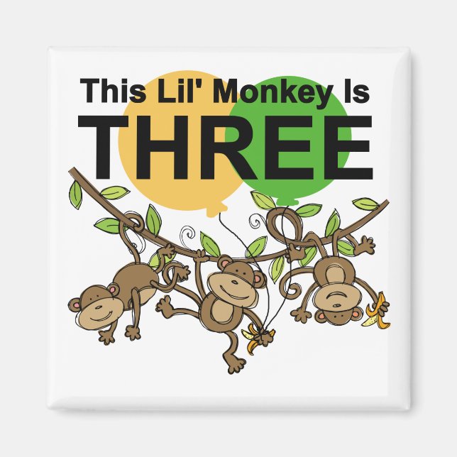 Swinging Monkeys 3rd Birthday tshirts and Gifts Magnet (Front)