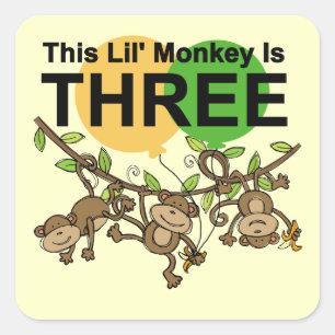 Swinging Monkeys 3rd Birthday tshirts and Gifts Square Sticker