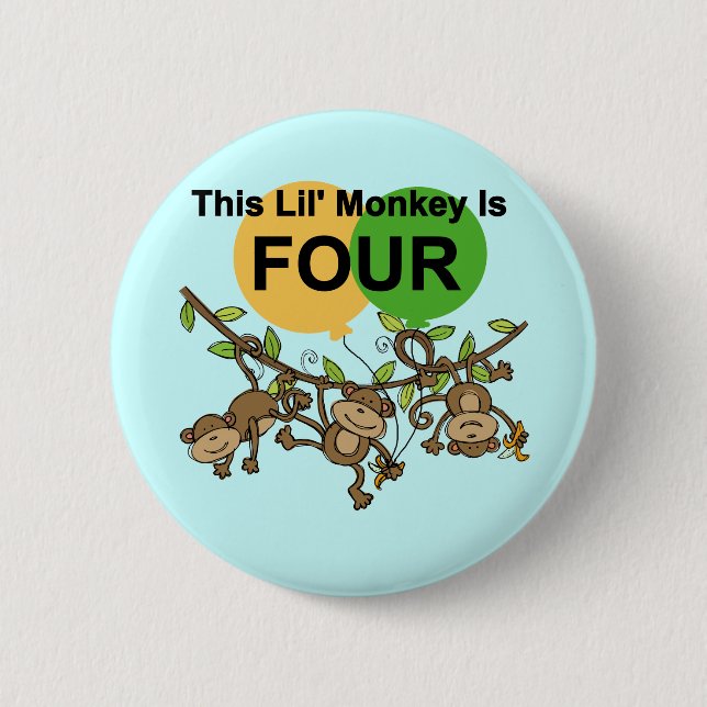 Swinging Monkeys 4th Birthday Tshirts and Gifts 6 Cm Round Badge (Front)