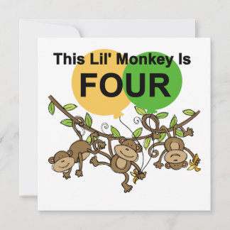 Swinging Monkeys 4th Birthday Tshirts and Gifts Card
