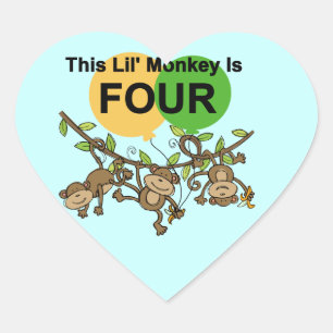 Swinging Monkeys 4th Birthday Tshirts and Gifts Heart Sticker
