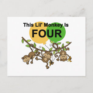 Swinging Monkeys 4th Birthday Tshirts and Gifts Postcard