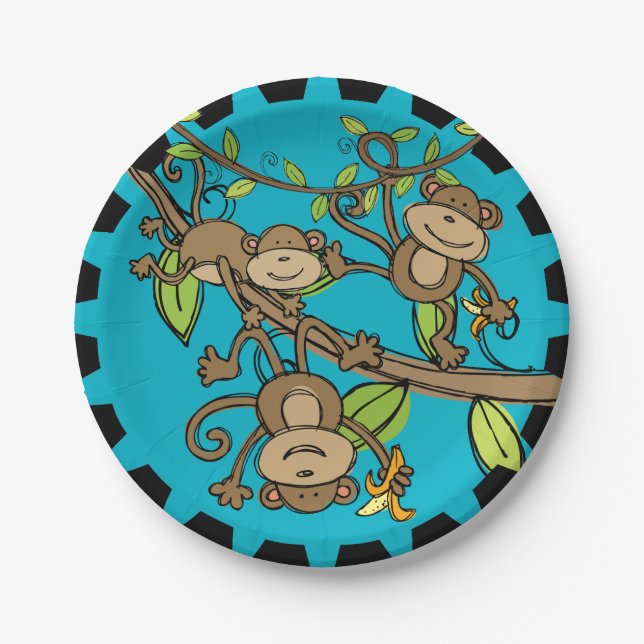 Swinging Monkeys Birthday Paper Plates (Front)