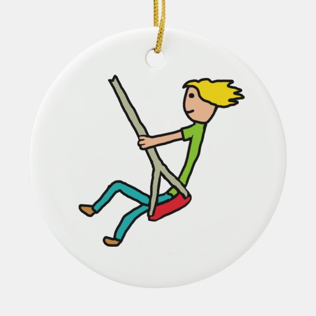 Swinging on Swing Ceramic Tree Decoration (Front)