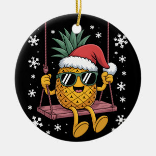Swinging Pineapple Cartoon Santa Hat Christmas Kid Ceramic Tree Decoration