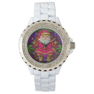 Swinging Santa Rhinestone White Enamel Watch