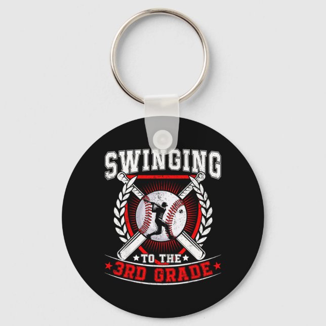 Swinging To The 3rd Grade Baseball First Day Of Key Ring (Front)