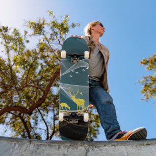 Swirl abstract deers skateboard